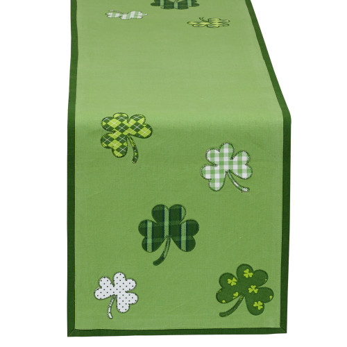 54" Green and White Shamrock Embroidered Rectangular Table Runner - IMAGE 1