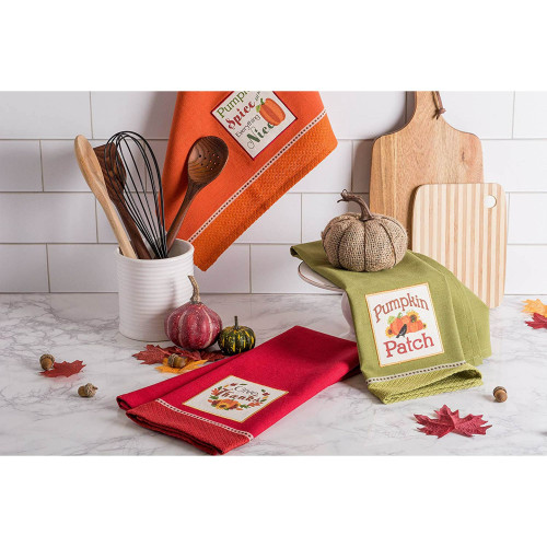 Embroidered Country Pumpkin Give Thanks Dishtowels - 28" - Set of 3 - IMAGE 1
