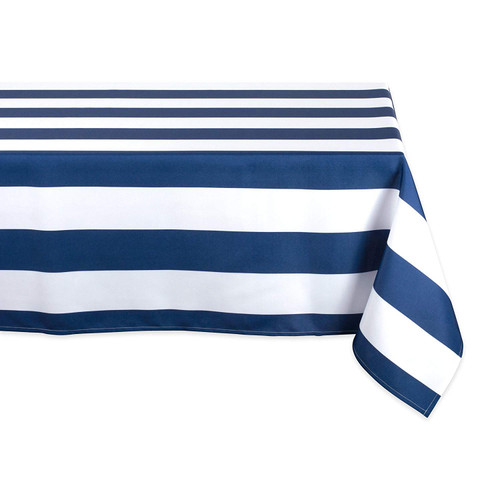 120" Blue and White Striped Rectangular Outdoor Tablecloth - IMAGE 1