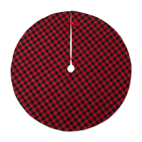 48" Red and Black Buffalo Checkered Round Christmas Tree Skirt - IMAGE 1