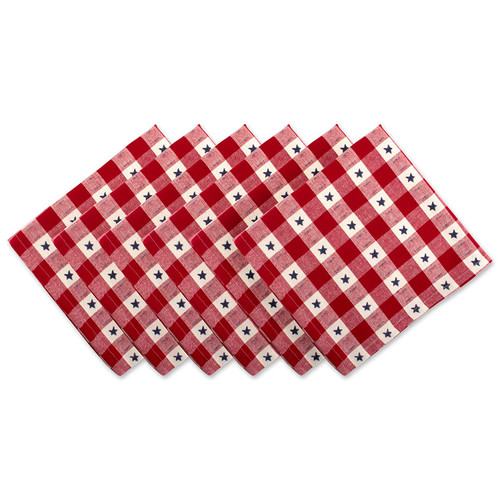 Set of 6 Americana Star Checkered Square Over-Sized Napkins 20" - IMAGE 1