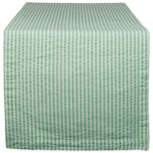 108" Green and White Seersucker Striped Rectangular Table Runner - IMAGE 1