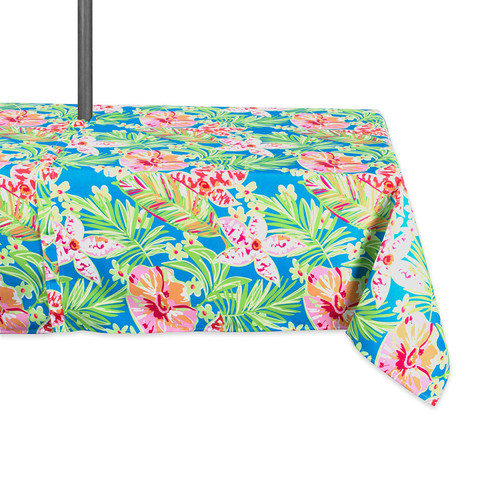 84" Green and Pink Floral Rectangular Outdoor Tablecloth with Zipper - IMAGE 1