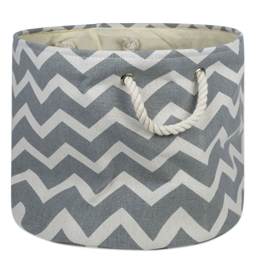 15" Gray and White Chevron Round Medium Bin with Rope Handle - IMAGE 1