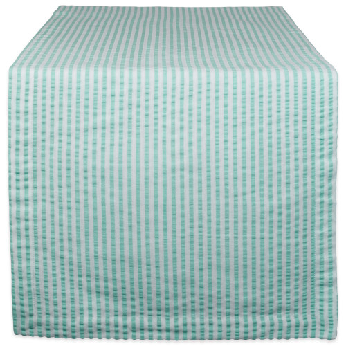 72" Aqua Blue and White Seersucker Striped Rectangular Table Runner - IMAGE 1