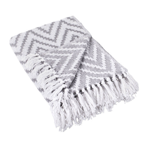 60" Gray and White Chevron Large Rectangular Throw with Fringes - IMAGE 1