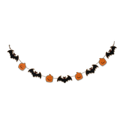 72" Black Bat and Orange Pumpkin Halloween Themed Garland - IMAGE 1