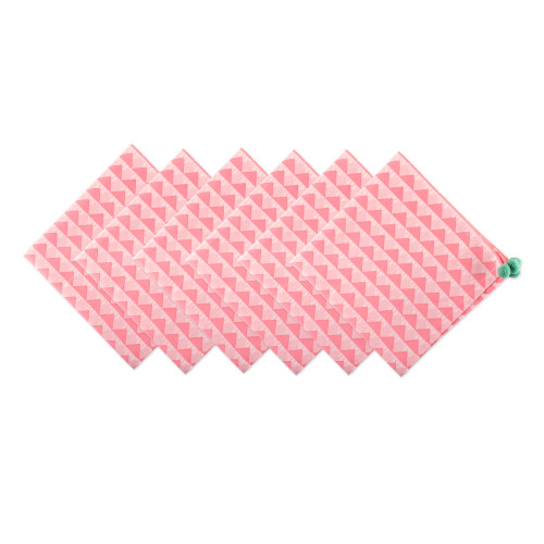 Set of 6 Pale Pink Geometric Square Napkins 20" - IMAGE 1