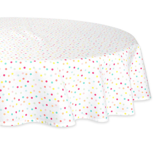 70" Pearl White and Pink Polka Dots Printed Round Tablecloth - IMAGE 1