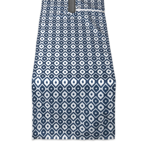 72" Blue and White Outdoor Rectangular Table Runner With Zipper - IMAGE 1