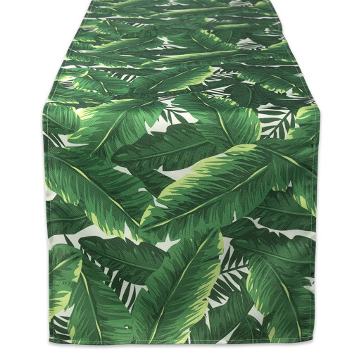 Banana Leaf Tropical Outdoor Table Runner - 72" - Green and White - IMAGE 1