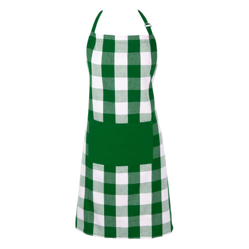 32" Green and White Checkered Chef Apron with Front Pocket - IMAGE 1