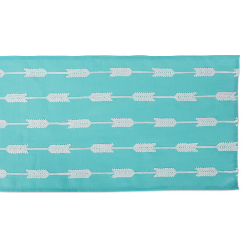 70" Aqua Blue and White Arrow Fletching Style Embroidered Table Runner - IMAGE 1