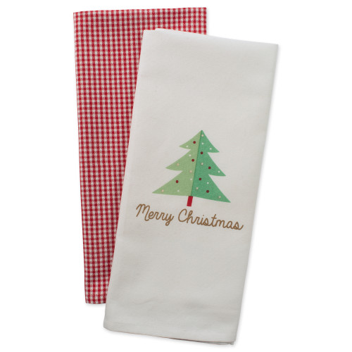 Set of 2 White and Red Christmas Themed Rectangular Dishtowels 28" - IMAGE 1