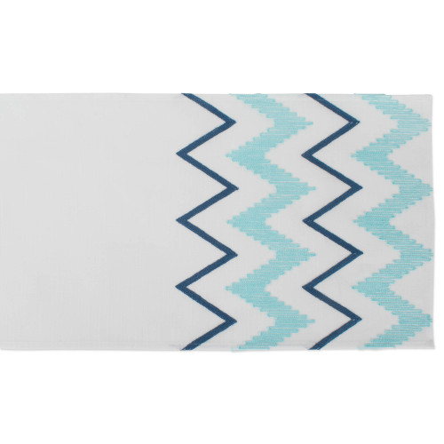 70" Blue and White Chevron Style Embroidered Table Runner - IMAGE 1