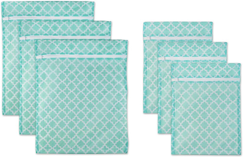 Set of 6 Blue and White Moroccan Trellis Mesh Laundry Bags 19.75" - IMAGE 1