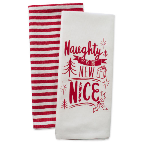 Set of 2 Red and White "Naughty is the New Nice" Christmas Dishtowels 28" - IMAGE 1