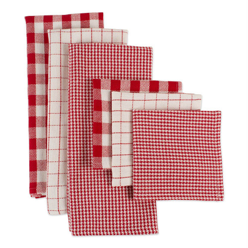 Set of 6 Crimson Red and White Checkered Dishtowel and Dishcloths 28" - IMAGE 1