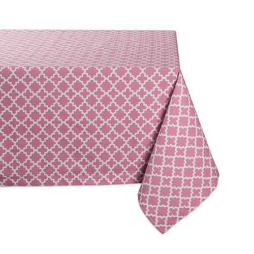 104" Pale Pink and White Lattice Rectangular Tablecloth - IMAGE 1