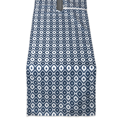 Ikat Outdoor Table Runner With Zipper - 108" - Nautical Blue and White - IMAGE 1