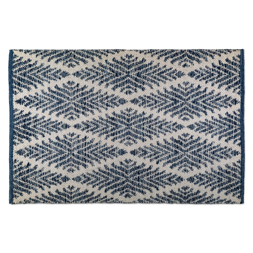 2' x 3' Diamond Blue and White Hand-Loomed Reversible Area Throw Rug - IMAGE 1