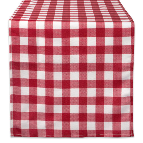 108" Red and White Checkered Rectangular Outdoor Table Runner - IMAGE 1
