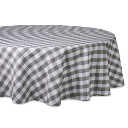 Farmhouse Checkered Cotton Round Tablecloth - 70" - Pewter and White - IMAGE 1