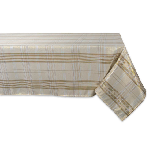 Metallic Glen Plaid Lurex Square Tablecloth - 52" - Gold and Bronze - IMAGE 1