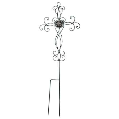 Medallion Yard Cross Outdoor Garden Stake - 31" - Black - IMAGE 1