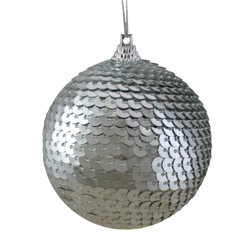 Silver Sequin Shatterproof Ball Christmas Ornament 3" - IMAGE 1