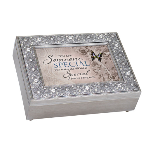 Jeweled Rectangular Musical Keepsake Box - 8" - Pink and Silver - IMAGE 1