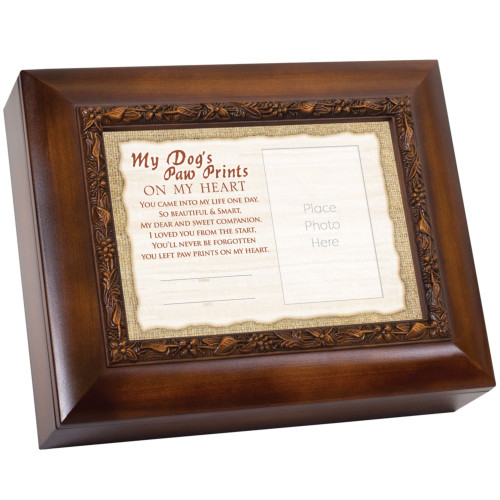 9.5" Brown and White My Dog's Paw Prints Rectangular Memorial Box - IMAGE 1