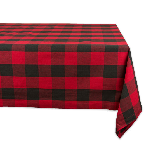 Buffalo Check Rectangular Cotton Christmas Tablecloth -  104" - Black and Red - IMAGE 1