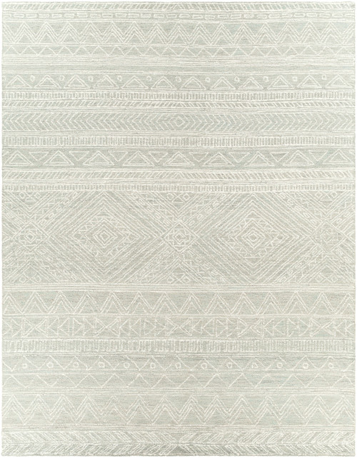 8' x 10' Contemporary Patterned Green and Cream White Rectangular Area Throw Rug - IMAGE 1