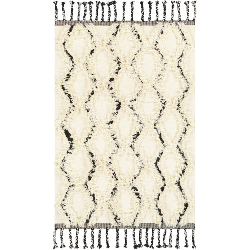 5' x 7.5' Geometric Patterned Beige and Black Area Throw Rug - IMAGE 1