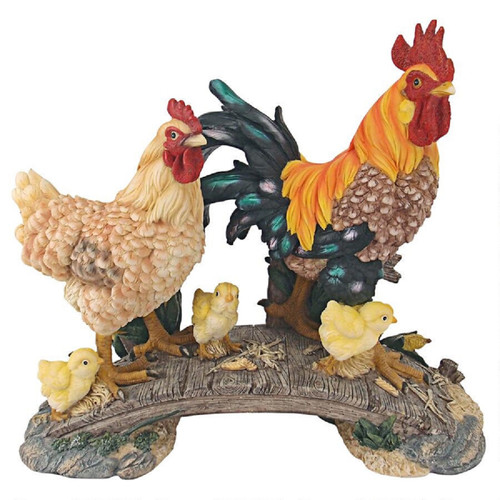 14" Chicken And Rooster Outdoor Garden Statue - IMAGE 1