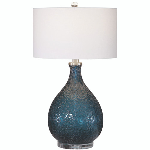 29" Eline Blue Glass Fat Tear Drop Table Lamp with Crystal and Nickel Accent and White Shade - IMAGE 1