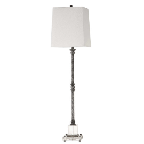 36” Aged Black Heavily Textured Table Lamp with Matching White Shade - IMAGE 1