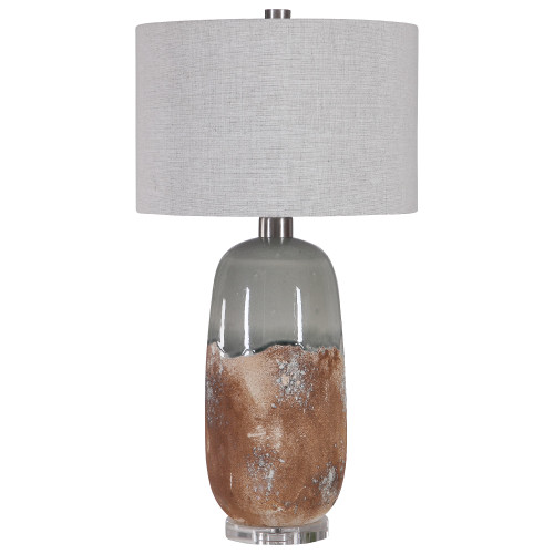30.25” Green and Gray Terracotta Rust Table Lamp with Matching Lamp Shade - IMAGE 1