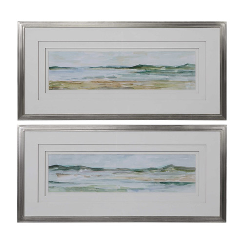 Set Of 2 Panoramic Seascape Canvas Hand Painted Indoor Painted Wall Art  46" - IMAGE 1