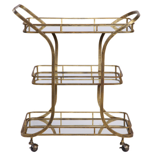 36.75” Gold Contemporary Serving Cart with Three Shelves - IMAGE 1