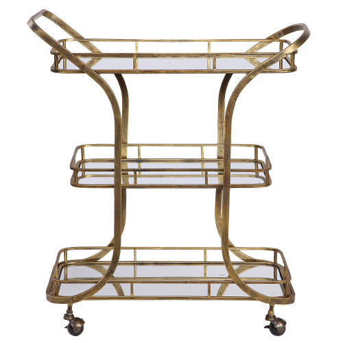 Three Tier Serving Cart with Mirrored Shelves - 36.75" - Gold - IMAGE 1