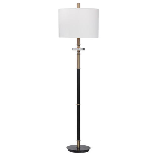 Tall Antique Brass Floor Lamp with White Drum Shade - 67" - Black - IMAGE 1