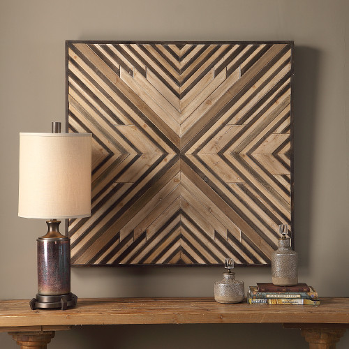 40” Square Geometric Wood Hanging Wall Art - IMAGE 1