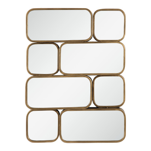 32" Gold Contemporary Layered Hanging Wall Mirror - IMAGE 1