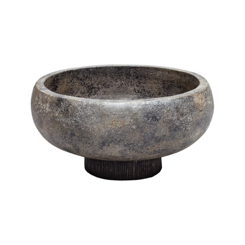 Terracotta Decorative Bowl with a Base - 14" - Black and Gold - IMAGE 1