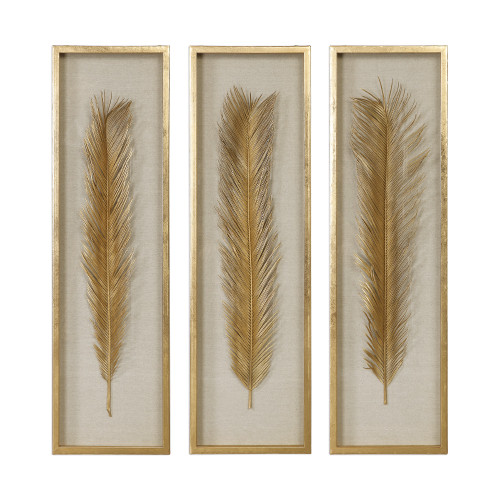 Sago Palm Leaf Shadow Box Hanging Wall Decoration - 48.25” - Gold - Set of 3 - IMAGE 1