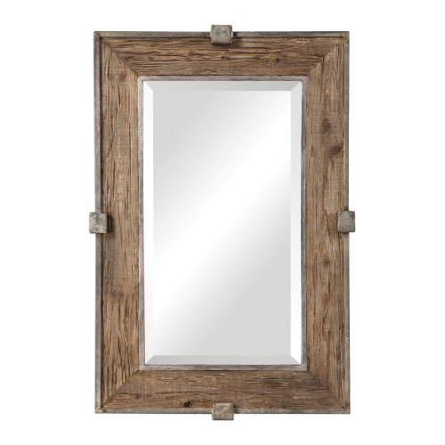 Rustic Beveled Rectangular Wall Mirror - 37" - Brown and Silver - IMAGE 1