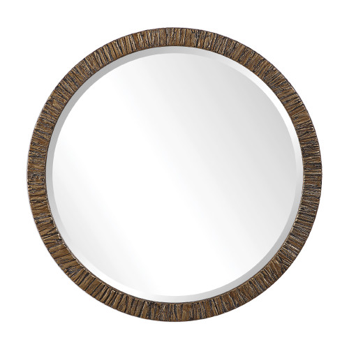 Distressed Beveled Round Wall Mirror - 30" - Gold - IMAGE 1