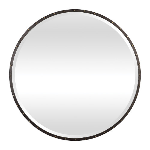 42" Black and Gold Round Hanging Wall Mirror - IMAGE 1